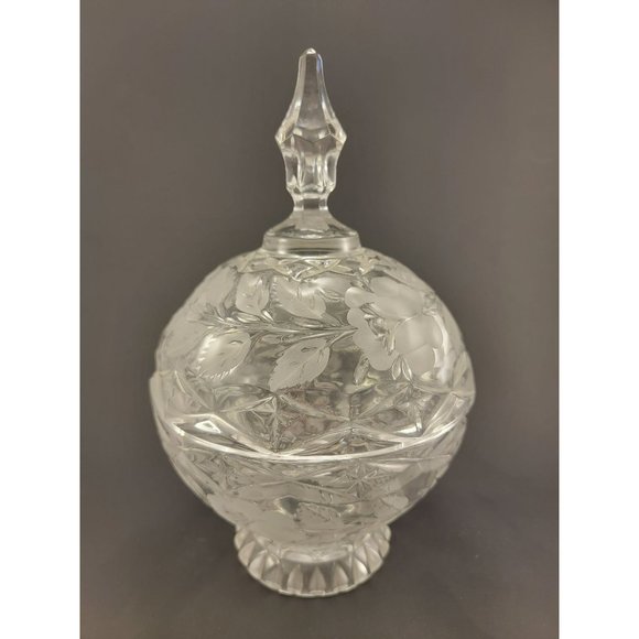 Vintage Brilliant Etched Flower and Leaf Design Two Piece Dish - Picture 1 of 6